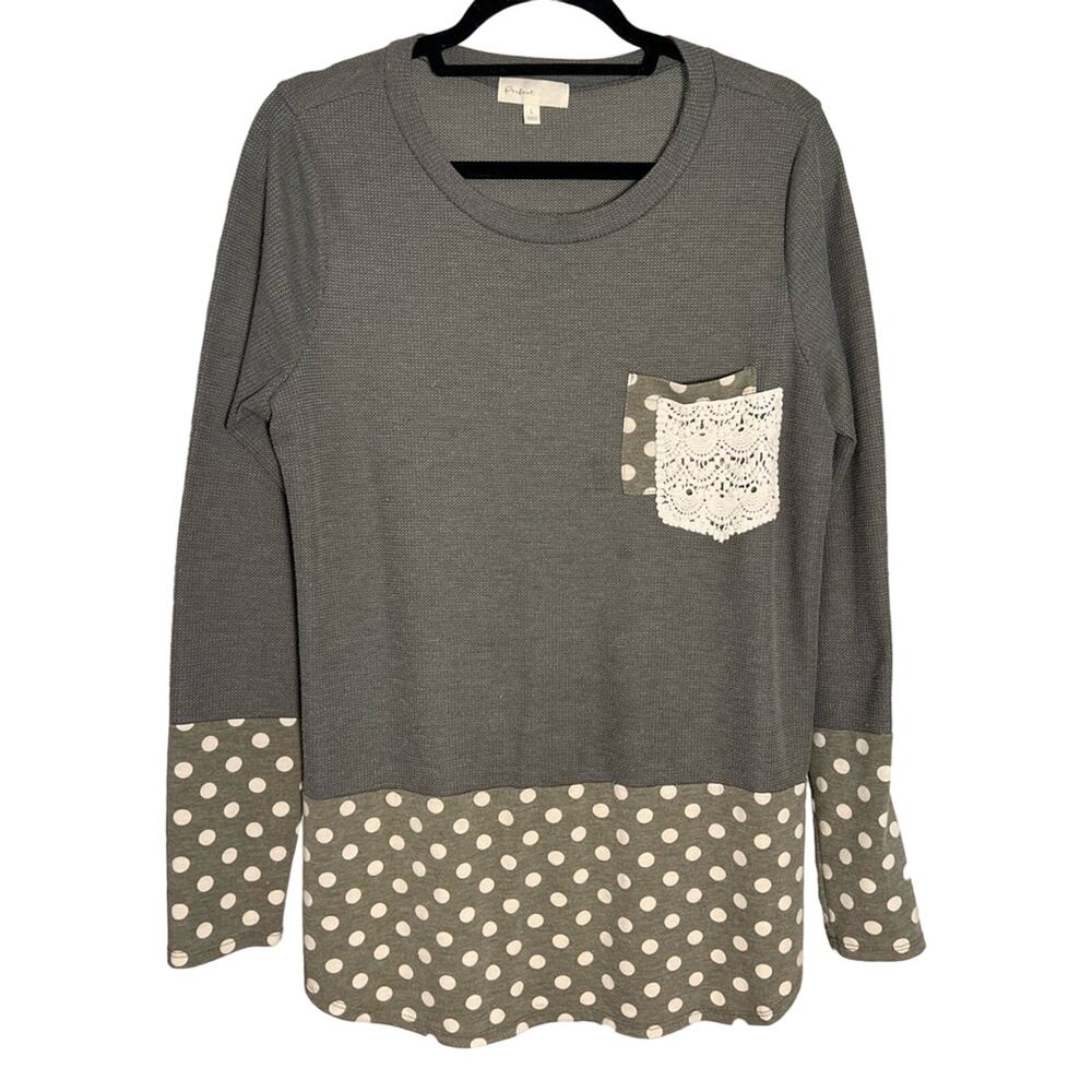 Gray Boxy Long Sleeve Sweatshirt with Polka Dots